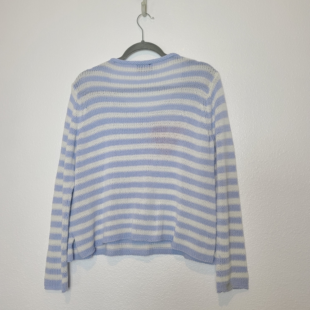 WOODEN SHIPS Eloise Heart V-neck Sweater in Blue Wisp Stripe - Picture 7 of 11